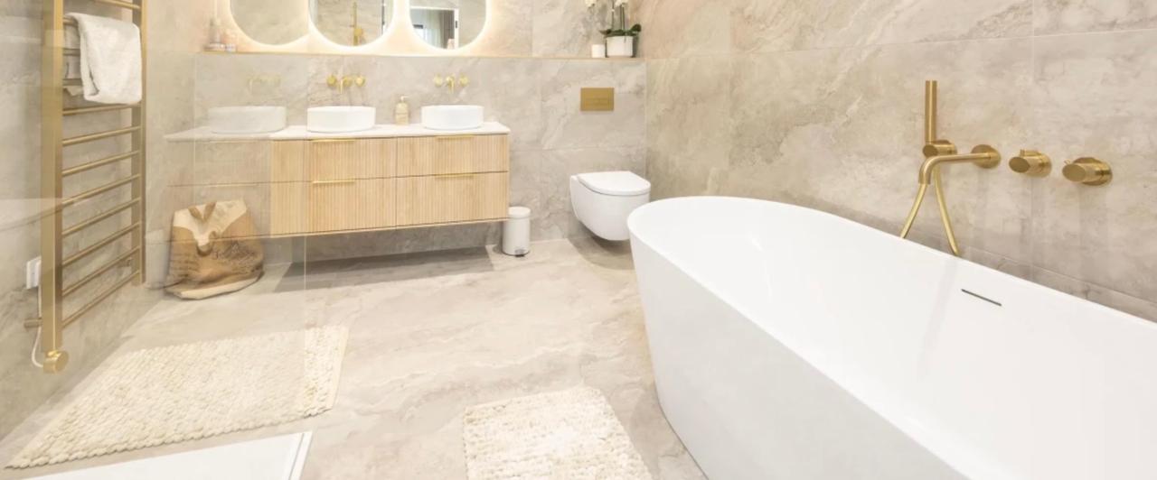 Luxury bathroom with gold fixtures